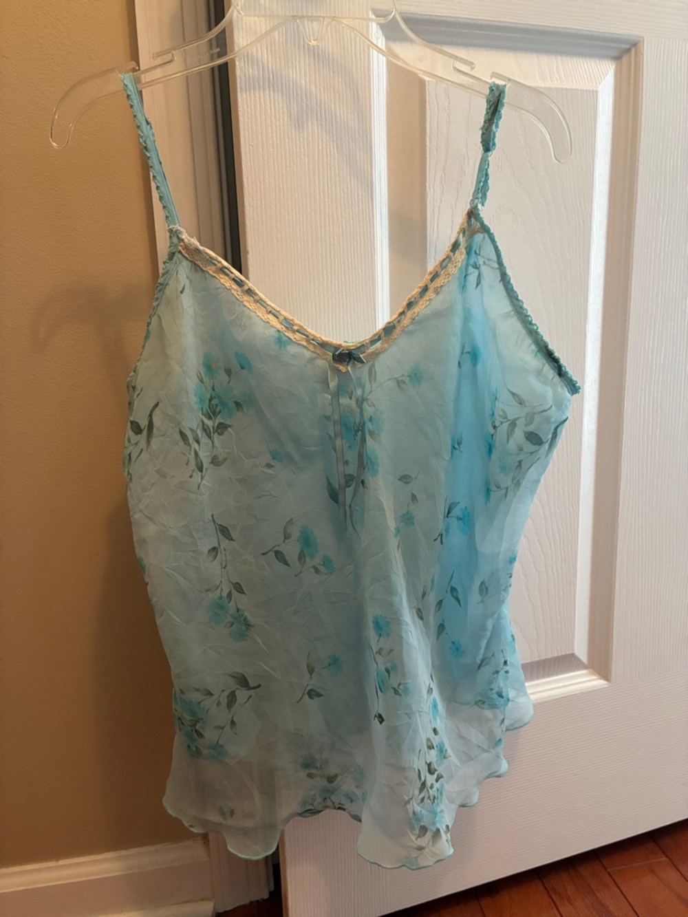 Expressions Aqua Floral Lace-Trim Camisole